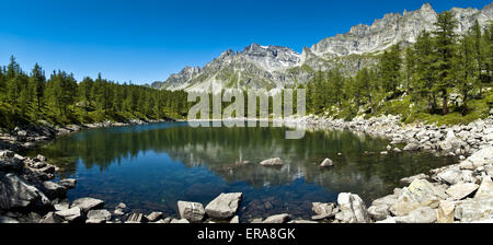 panoramic view from the black lake Alp Devero, Piedmont - Italy Stock Photo