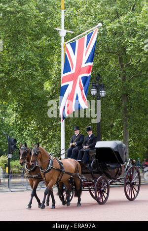 Horse drawn carriage with Union Jack Flag on a Practice run for Trooping the colour in London England Stock Photo