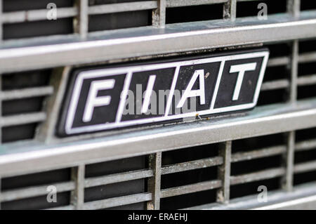 Badge on the grille of a Fiat 127. Stock Photo