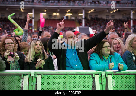 Gloucester, UK. 30th May 2015. Madness play live at Kingsholm Stadium, Gloucester, UK as part of their Grandslam Tour - The crowd enjoying themselves. Credit:  Daniel Fisher/Alamy Live News Stock Photo