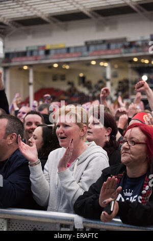 Gloucester, UK. 30th May 2015. Madness play live at Kingsholm Stadium, Gloucester, UK as part of their Grandslam Tour - The crowd enjoying themselves. Credit:  Daniel Fisher/Alamy Live News Stock Photo