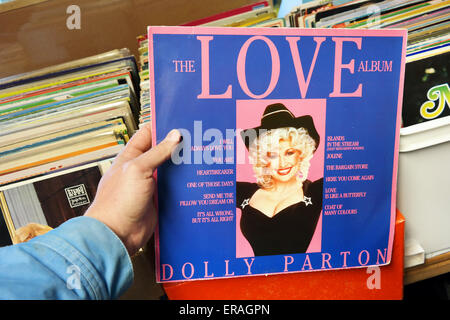 THE NETHERLANDS - MARCH 2015: LP record of the American singer-songwriter Dolly Parton in a second hand store. Stock Photo