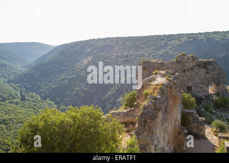 Montfort (Shtarkenberg) is a ruined crusader castle in the Upper Galilee region in northern Israel. Stock Photo