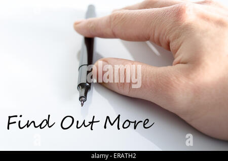 Pen in the hand isolated over white background Find out more concept Stock Photo