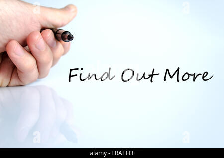 Pen in the hand isolated over white background Find out more concept Stock Photo