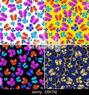 bright butterflies in a set of seamless patterns Stock Vector