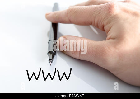 Pen in the hand isolated over white background WWW concept Stock Photo
