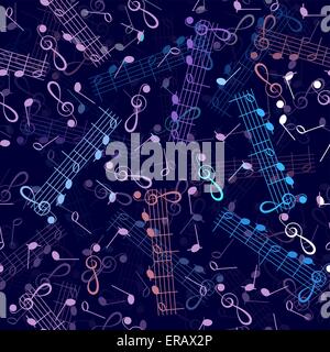 music notation repeating pattern on a blue background Stock Vector