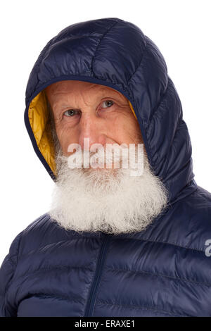 portrait of an old man with a white beard in the studio on a white background Stock Photo