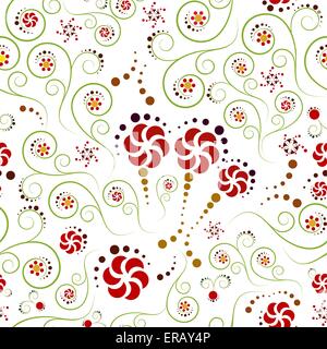 flowers and spirals seamless pattern on a white background Stock Vector