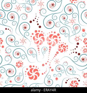 flowers and spirals in seamless pattern Stock Vector