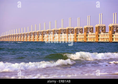 Europe, Netherlands, Zeeland, Deltaproject, the Oosterschelde dam between Noord-Beveland and  Schouwen-Duiveland, flodd barrier. Stock Photo