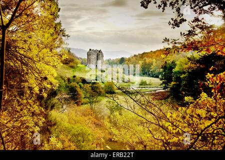 Autum colours at Neidpath Castle, Peebles Scottish Borders, Scotland Stock Photo
