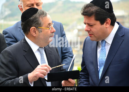 Gibraltar. 31st May, 2015. Chief Rabbi of the United Hebrew Congregations of the Commonwealth Ephraim Mirvis attended the official re-opening of the Jews Gate Cemetery in Gibraltar. The President of the Gibraltar Hebrew Community James Levy alongside Chief Minister of Gibraltar Fabian Picardo officially opened the cemetery, with the Chief Minister and Chief Rabbi unveiling a plaque together. Credit:  Stephen Ignacio/Alamy Live News Stock Photo