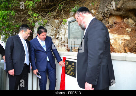 Gibraltar. 31st May, 2015. Chief Rabbi of the United Hebrew Congregations of the Commonwealth Ephraim Mirvis attended the official re-opening of the Jews Gate Cemetery in Gibraltar. The President of the Gibraltar Hebrew Community James Levy alongside Chief Minister of Gibraltar Fabian Picardo officially opened the cemetery, with the Chief Minister and Chief Rabbi unveiling a plaque together. Credit:  Stephen Ignacio/Alamy Live News Stock Photo