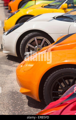 Row of Lotus Sports Cars parked next to each other Stock Photo