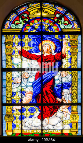 Church of Our Lady of the Assumption. Religious stained-glass window ...