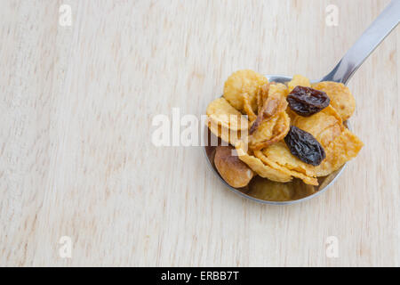 Mix cereal, corn flakes on a spoon Stock Photo