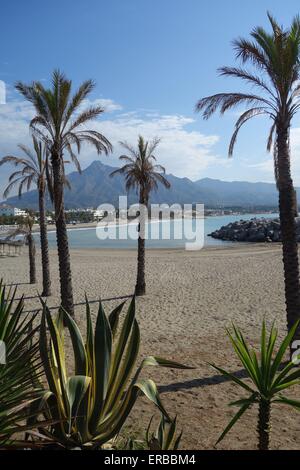 Beach &  La Concha, Puerto Banus, Marbella, Costa del Sol, Spain Stock Photo