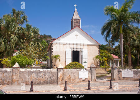 The picturesque, tropical St. Bartholomew's Anglican Church along Rue Samuel Fahlberg in Gustavia, St. Barts Stock Photo