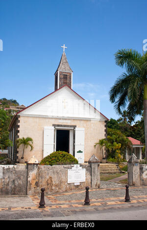 The picturesque, tropical St. Bartholomew's Anglican Church along Rue Samuel Fahlberg in Gustavia, St. Barts Stock Photo