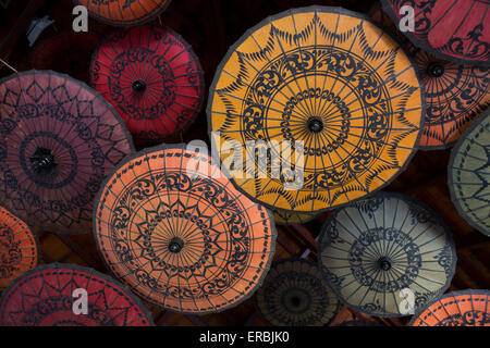 Colorful paper umbrellas in Mandalay Myanmar Stock Photo
