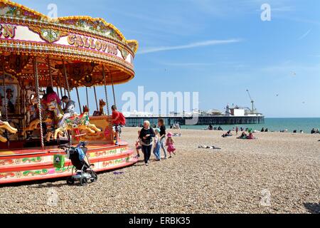 Golden Gallopers Carousel  on Brighton beach Stock Photo