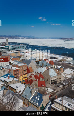 Winter panorama of Quebec City and St.Lawrence river Stock Photo