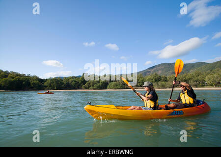 Seawater kayaking is a popular activity for visitors to far north Queensland, Australia. Stock Photo