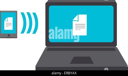 Vector illustration of a file being transferred to a computer. Isolated over white background. Stock Vector