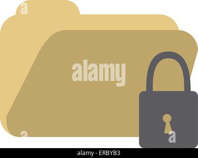 Vector illustration of an open folder with a lock. Document file. Stock Vector