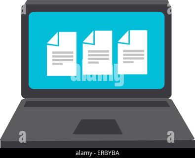 Vector illustration of a computer with files on the screen. Stock Vector