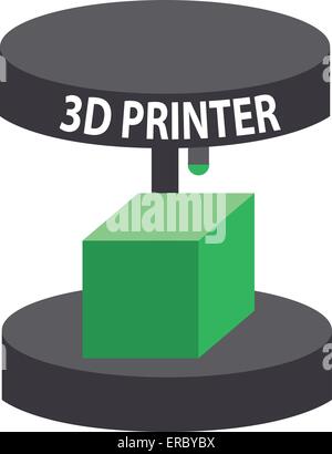 Vector illustration of a 3D printer with a cube. Stock Vector