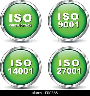 Vector illustration of green set iso certification icons Stock Vector