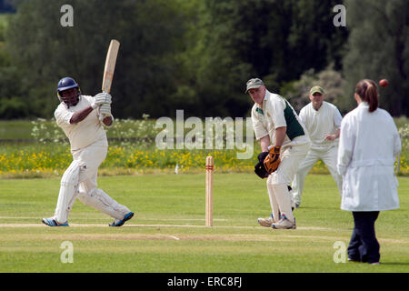 Village cricket at Long Itchington (with a female umpire), Warwickshire, England, UK Stock Photo