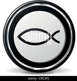 Vector illustration of chrome and black jesus fish icon Stock Vector