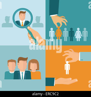 Business and employment concepts in flat style - illustrations and icons related to human resources theme