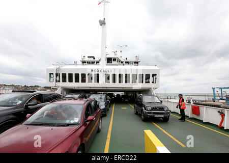 Tourists leaving the Red Funnel Ferry after arriving at The Isle of Wight Stock Photo