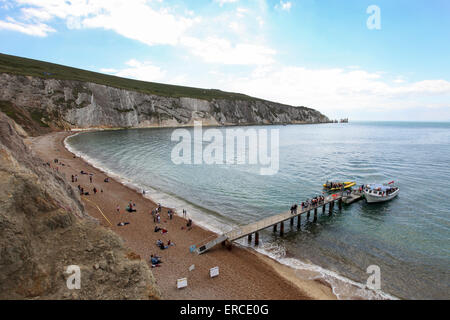 Alum Bay beach and The Needles on the Isle of Wight UK Stock Photo