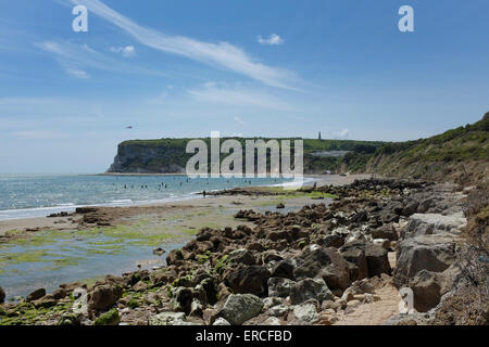 Whitecliff bay beach at low tide near Bembridge on the Isle of Wight Stock Photo