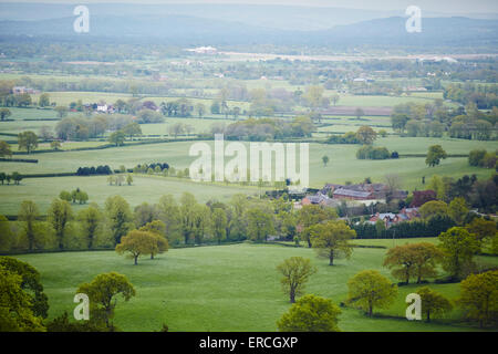 Pictured on the sandstone edge, view from Stormy Point over to the Pennines  trees The Edge at Alderley is a ridge of land separ Stock Photo