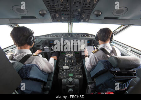 pilots in the cockpit of the KBX, Fokker 70 of the Dutch Government Stock Photo