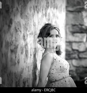 Portrait of young bride on her wedding day. Stock Photo