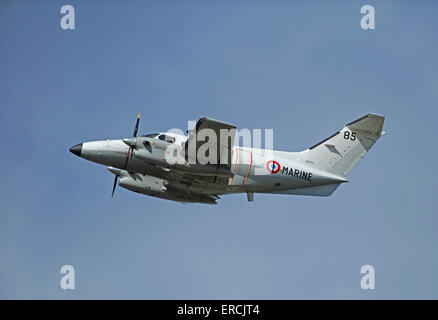 Embraer EMB 121AN Xingu flying out from RAF Lossiemouth in North East Scotland. SCO 9836. Stock Photo