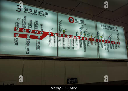 Information of Tokyo Metro Marunouchi line,Tokyo Metro Ginza station,Chuo-Ku,Tokyo,Japan Stock Photo