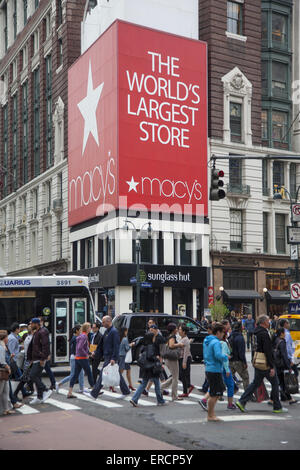 The street is always crowded with shoppers at 34th St. & Broadway by Macy's in New York City. Stock Photo