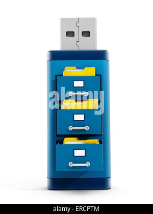 File drawers on blue usb storage device Stock Photo