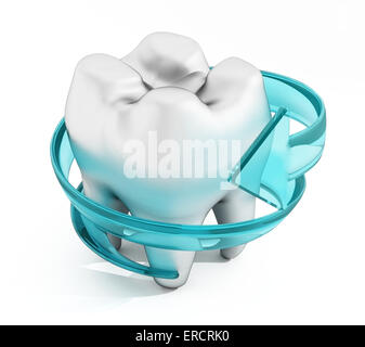 Dental health concept with turning blue arrow around the tooth Stock Photo