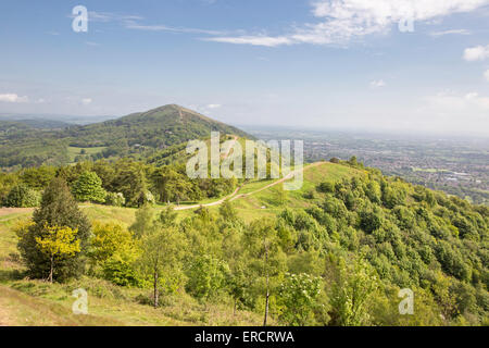 Springtime on the Malvern Hills looking north towards the Worcestershire Beacon, Worcestershire, England. UK Stock Photo