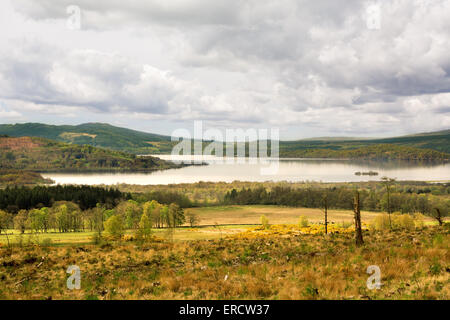 View over Loch Lomond, Scotland, from West Highland Way under dramatic cloudy sky Stock Photo
